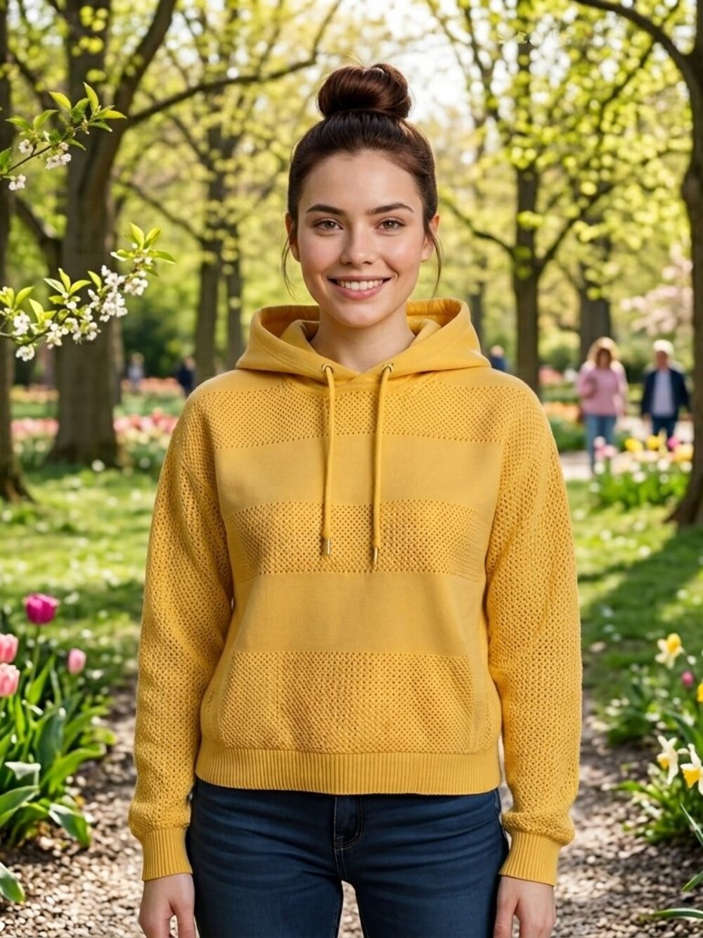 TWIK by SIMONS Mustard Yellow Pointelle Hoodie | Cotton Knit | Size M